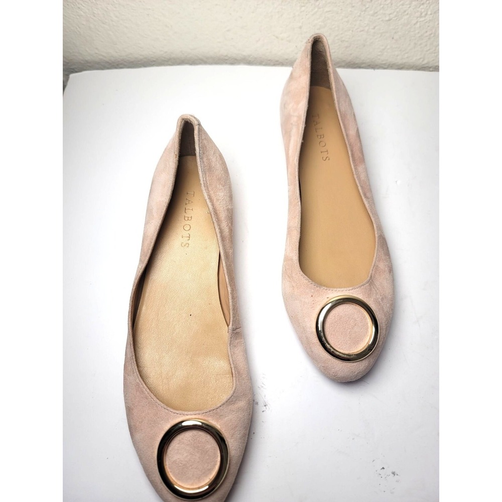 Talbots Nude Suede Ballet Flats With Gold Circle Accent Womens Size 8